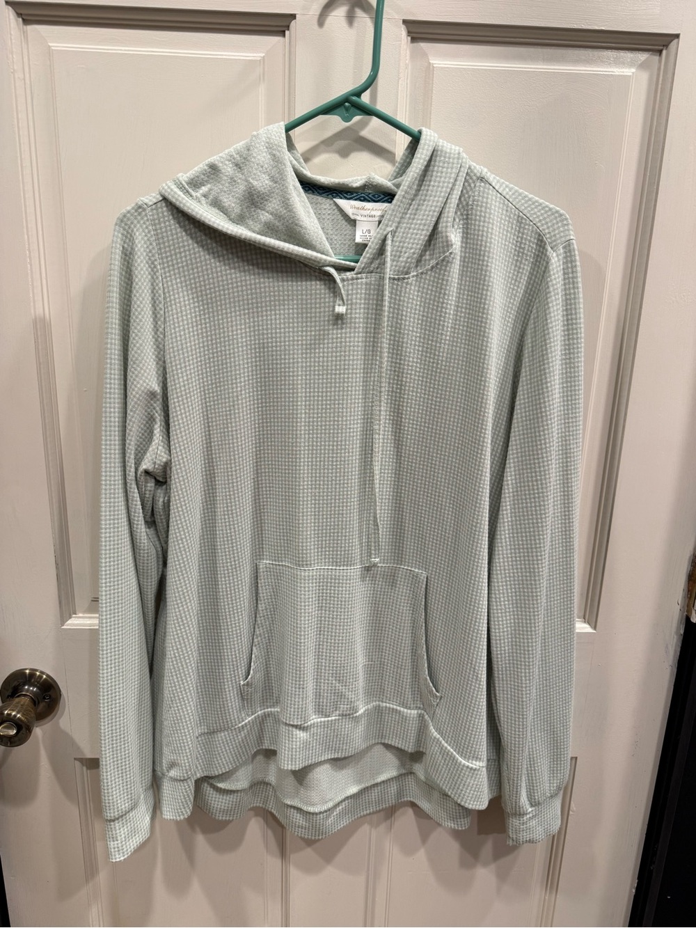 Weatherproof Men's Hooded Waffle Knit Sweater - Pale Mint